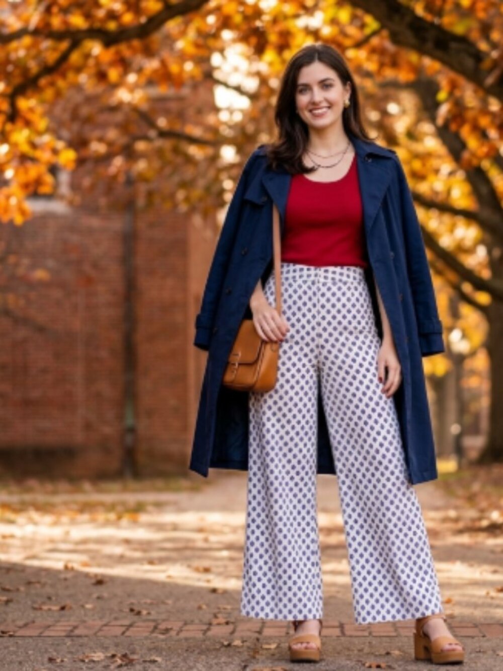 VTG 70s ILGWU Wide Leg Palazzo Pants Blue Red Foulard Geometric Print Cotton 28